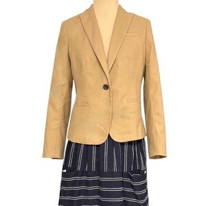 blazer J CREW tan cropped XS/S one button classic schoolboy academia preppy